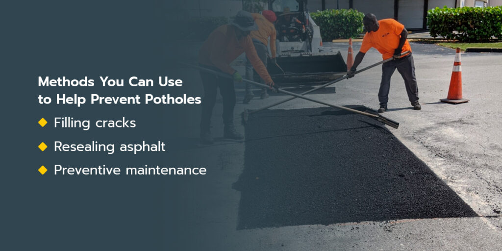 people fixing potholes in asphalt pavement