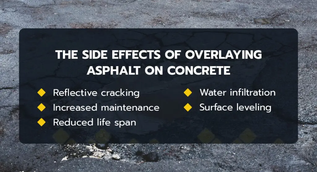 there are many side effects of overlaying asphalt on concrete